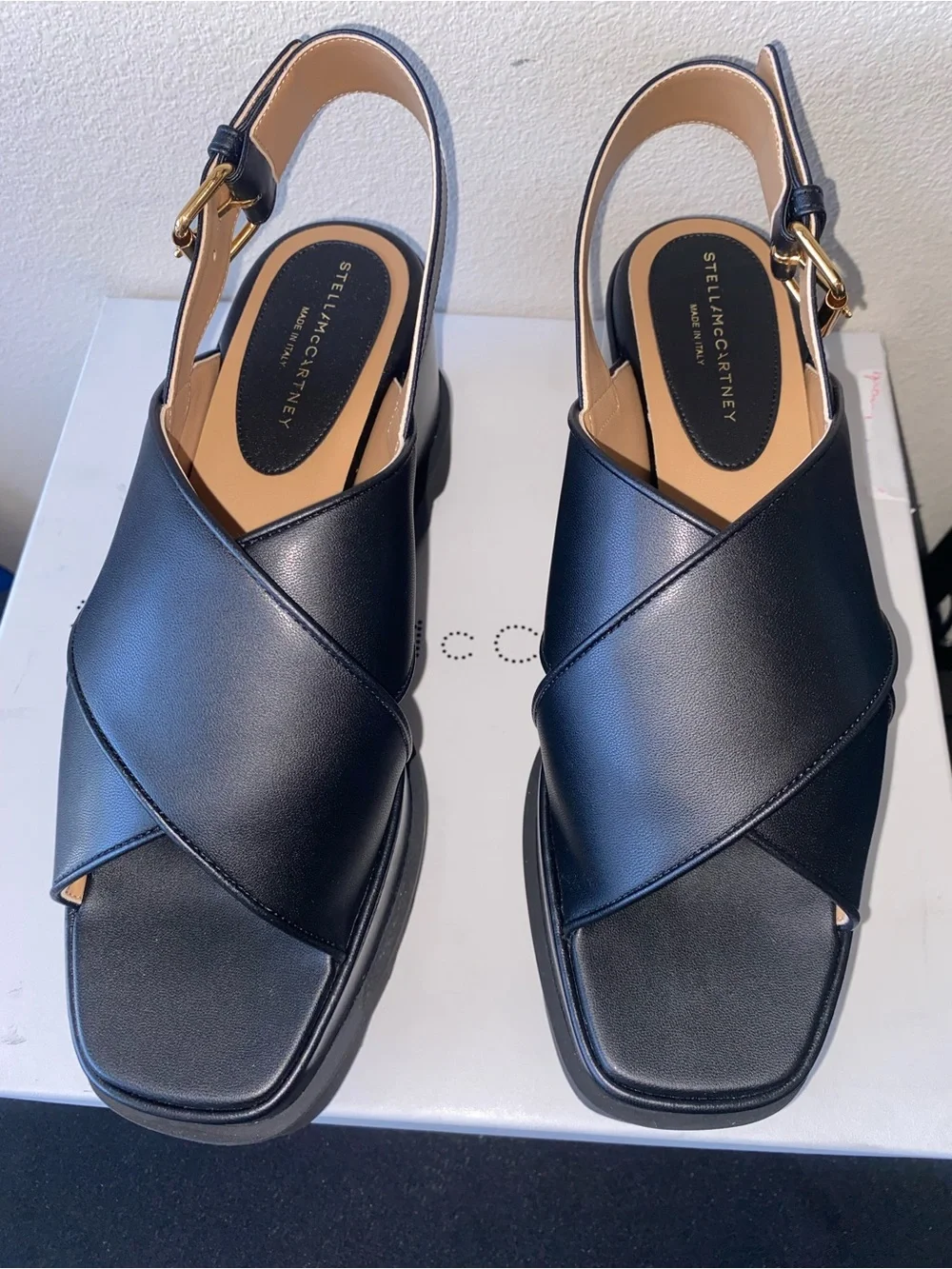 Stella McCartney “ELYSE” Black Crisscross Platform Slingback Sandals Sz 8.5